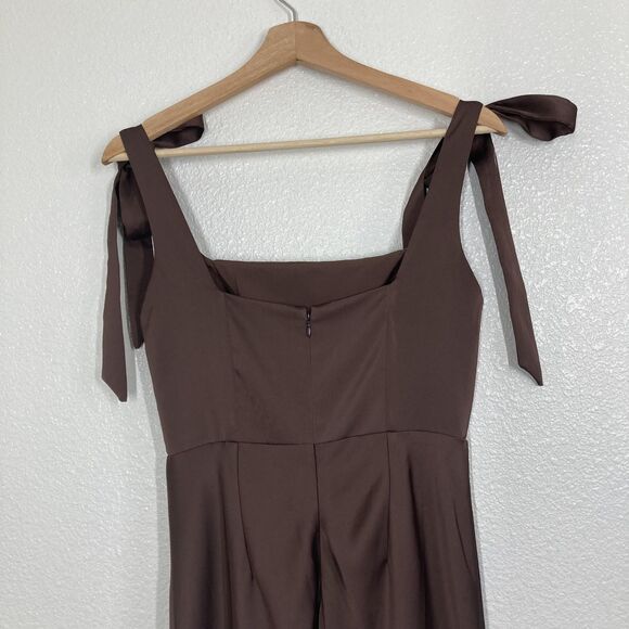 Birdy Grey Dress Womens Small Brown Satin Square Neck Tie Strap Maxi Bridesmaid - Picture 16 of 16